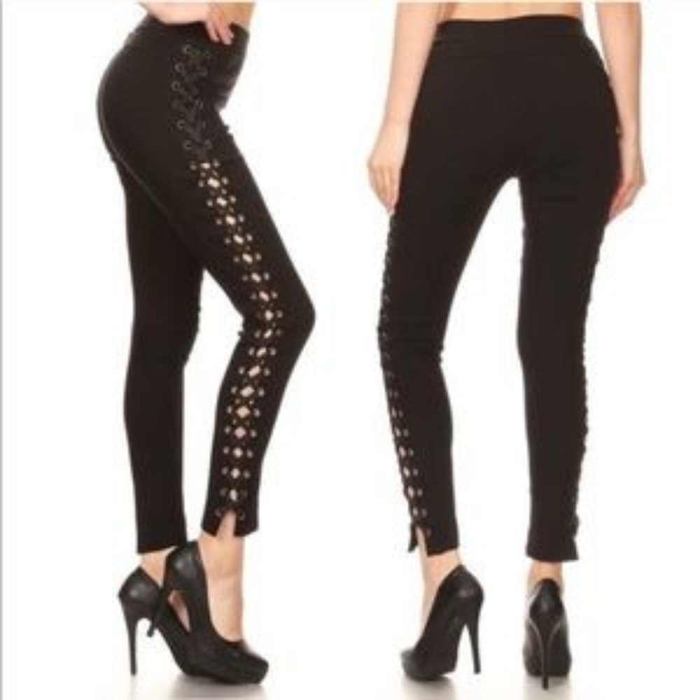 SEXY SIDE LACE UP SKINNY LEGGINGS